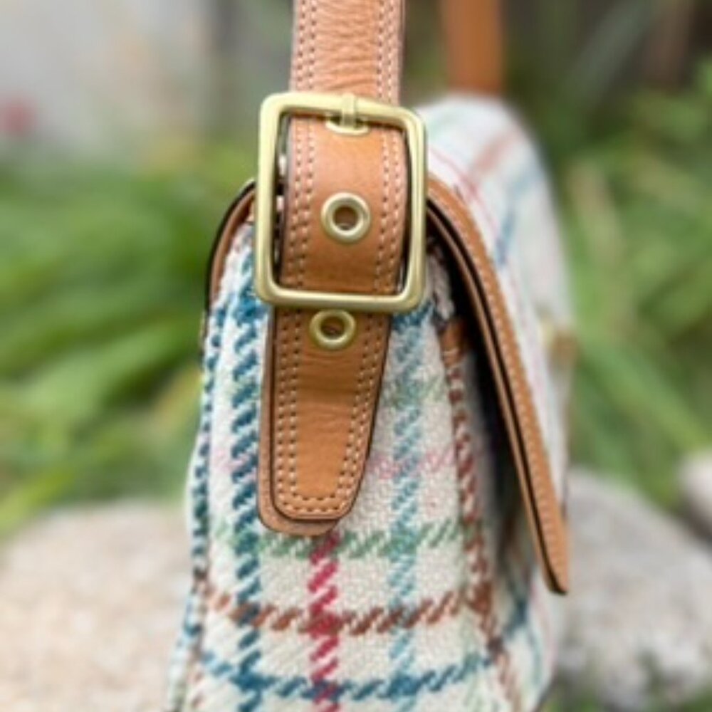 ‼️SOLD‼️Coach Y2K Wool Hampton Tattersall Houndstooth Turnlock Convertible Bag - Picture 3 of 11